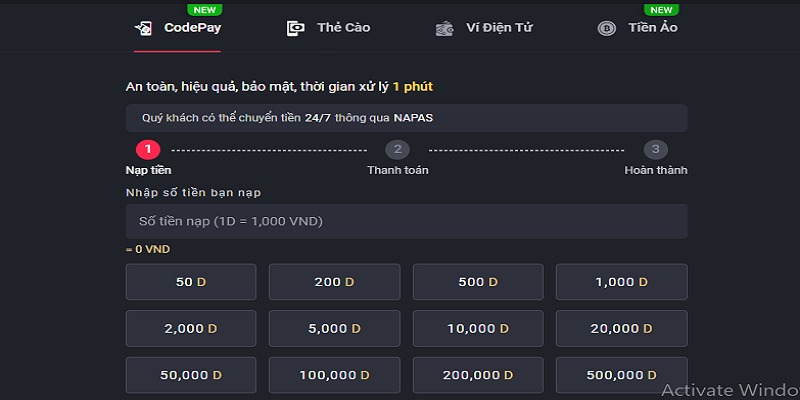 Nạp tiền Dabet qua CodePay