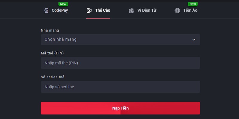Nạp tiền Dabet qua Thẻ cào