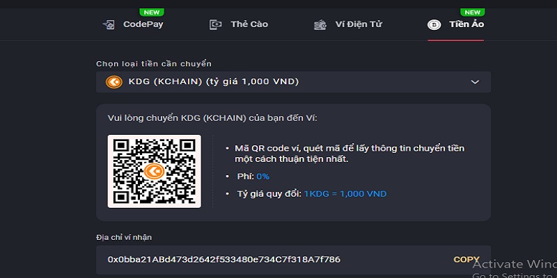 Nạp tiền Dabet qua Tiền ảo