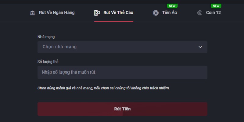 Phương thức rút tiền qua thẻ cào