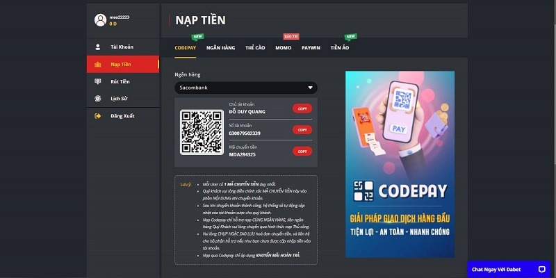 Các giao dịch đều được xác thực qua mã OTP