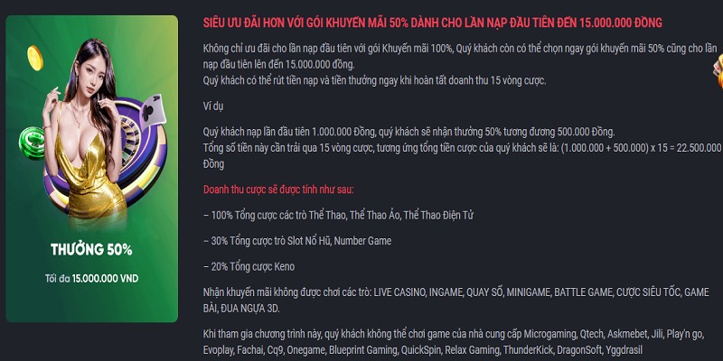 Khuyến mãi tặng 50% cho lần nạp thứ hai