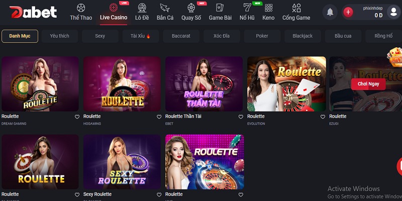 Roulette là game Live casino thú vị tại Dabet