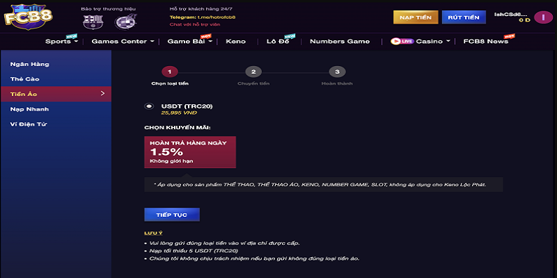 Quy trình thực hiện nạp tiền FC88